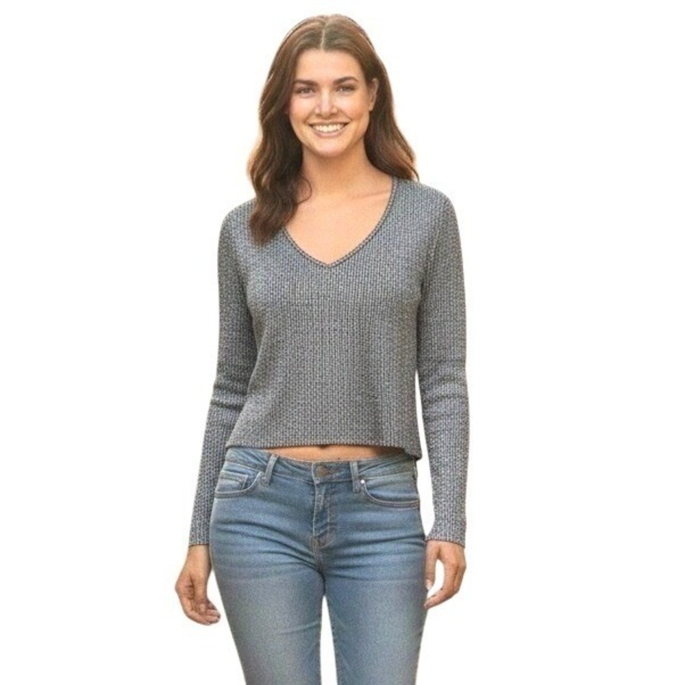 Old Navy Top‎ Womens S Black Silver Sparkle Ribbed Long Sleeve Scoop Neck